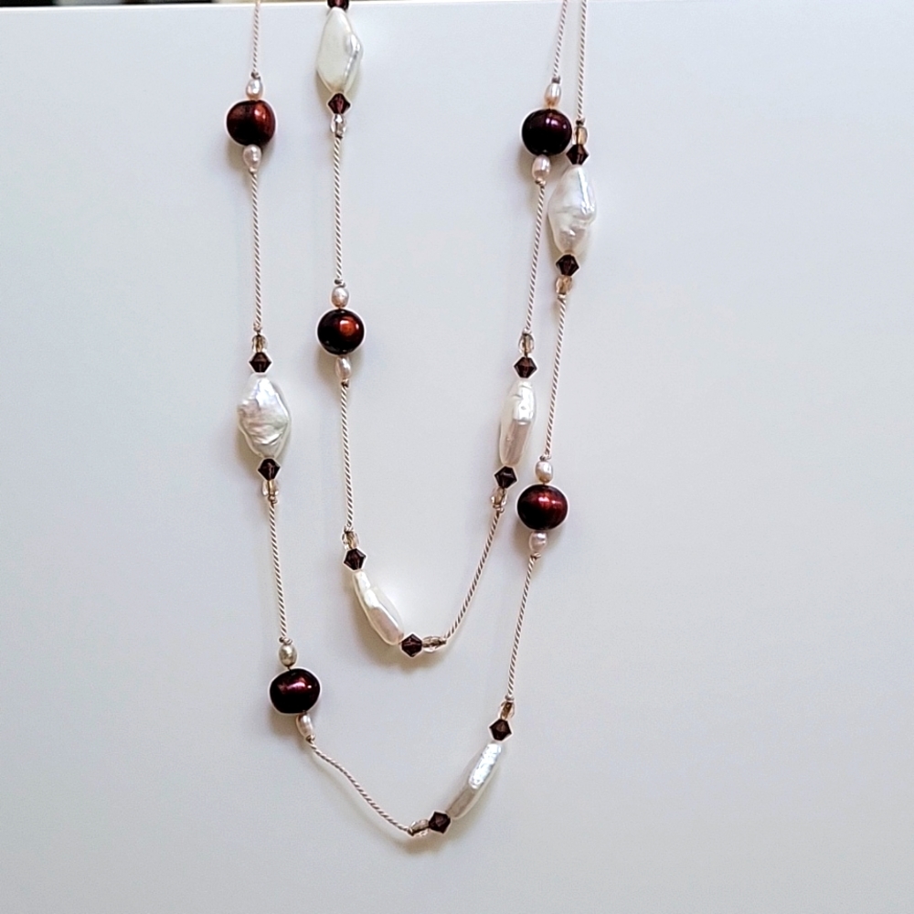 Double row, magenta and white bead necklace